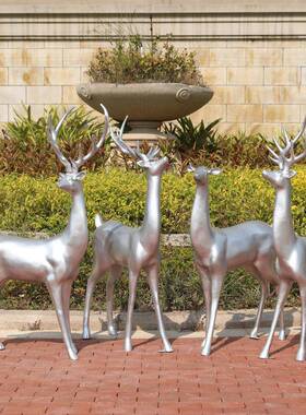玻璃钢银色梅花鹿雕塑园林景观小品花园抽象动物鹿摆件婚庆美陈