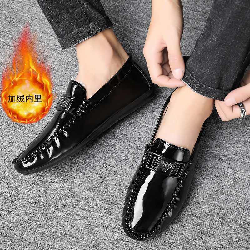 冬季加绒皮鞋男豆豆鞋个性夜店发型师懒人无鞋带棉鞋漆皮金属逗逗,淘宝优惠券,粉丝福利购,淘宝优惠卷