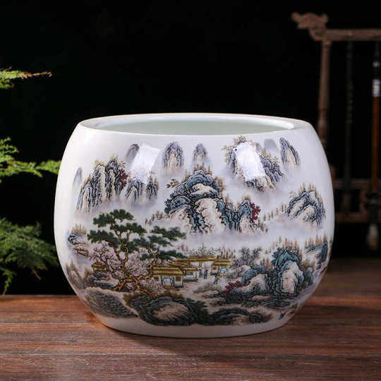 客厅家居摆设聚宝盆景德镇摆件粉彩电视柜缸玄关装饰品陶瓷器创意