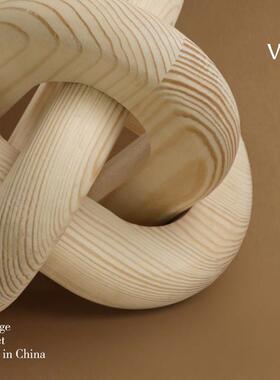 梵其创意中古风实木几何套环艺术摆件样板间客厅民宿酒柜装饰品