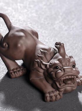 新款财貔招貅紫砂养摆件家陶居客厅茶桌书房玄关可装饰摆设瓷工艺