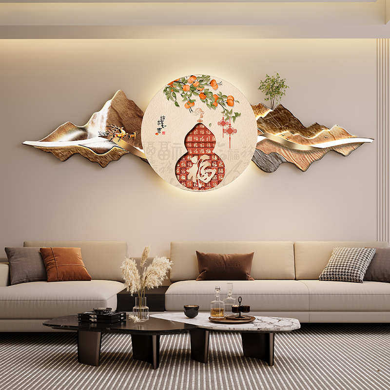 新中式客厅装饰画LED灯横幅沙发背景墙吉祥寓意金山水复古挂画,淘宝优惠券,粉丝福利购,淘宝优惠卷