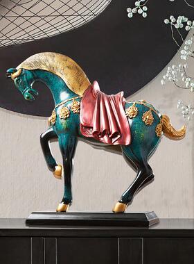 新中式马到成功客厅酒柜玄关摆件高端大气LED灯装饰高级感工艺礼