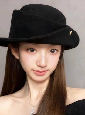 留洋千金法式赫本风黑色圆顶礼帽女秋冬显脸小渔夫帽卷边针织帽子
