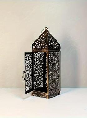 temu特色欧式铁艺提灯镂空风灯做旧蜡烛烛台氛围装饰复古摆件