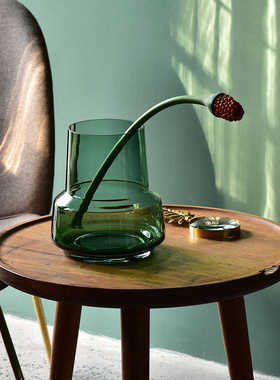 美式玻璃花瓶摆件 现代简约时尚客厅插花花器 样板间家居软装饰品