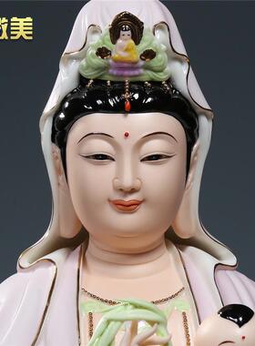 维美彩绘陶瓷16 ~ 21寸丽莲Getsuko观音佛像饰品家拜观音菩萨