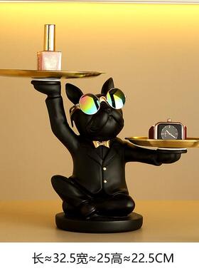 法斗狗收纳摆件入户门口玄关钥匙托盘前台糖果盘轻奢家居装饰礼品