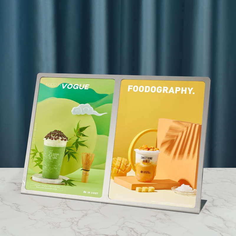 奶茶店咖啡A4不锈钢台卡展示菜单架价格表广告牌酒水菜单桌面台牌,淘宝优惠券,粉丝福利购,淘宝优惠卷