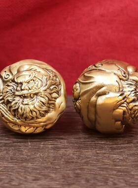 2026黄铜实心钟馗手球雕刻手把玩件黄铜老文玩茶宠桌面摆件老年健