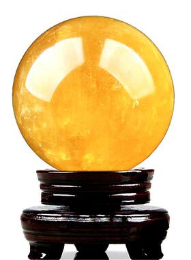 天然黄水晶球原石打磨改善厨房火烧西北角干位客厅风水摆件补缺角