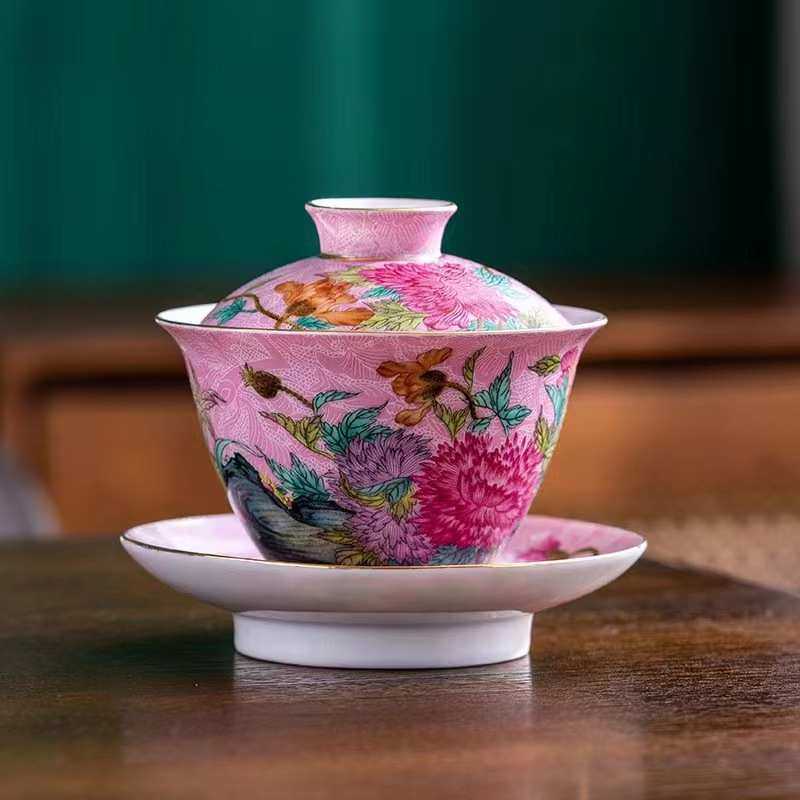 景德镇珐琅彩缠枝莲大号盖碗茶杯单个粉彩泡茶碗功夫茶陶瓷三才碗,淘宝优惠券,粉丝福利购,淘宝优惠卷