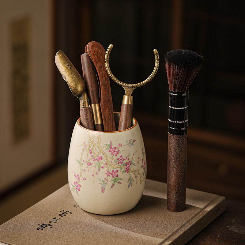 Ceramic beige Ru kiln tea ceremony Six gentlemen Kung Fu tea sets accessories tea brewing tools tea knife tea clip tea brush spoon