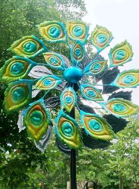 外贸欧美风花能转动新款外园W-G19218草坪插件绘孔雀彩花园户铁艺