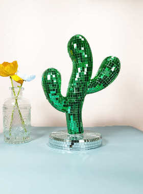 迪斯科球仙人掌玻璃镜面反光摆件室内创意装饰品圣诞节植物摆件