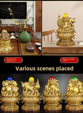 铜皮绣饰品火龙水晶球金蟾蜍铜龙钱袋纯铜龙皮丘家居装饰三合一生