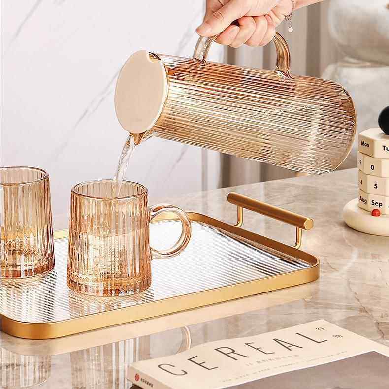 轻竖纹玻璃杯套装家奢用耐高温水杯客厅待客茶杯家庭喝水杯子杯架,淘宝优惠券,粉丝福利购,淘宝优惠卷