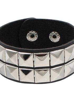 Fashion Punk Nightclub 2 Row Square Rivet Brlet Couple Leath
