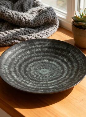 圆形复古斑驳圆环果盘摆件侘寂艺术酒店咖啡厅零食坚果浅碟装饰品