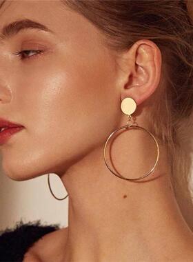Women Big Geometric Statement Gold Metal Drop Earrings耳环女