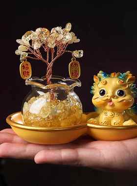 水晶发财树招财貔貅葫芦底座小摆件家居办公桌面文创摆饰汽车摆件
