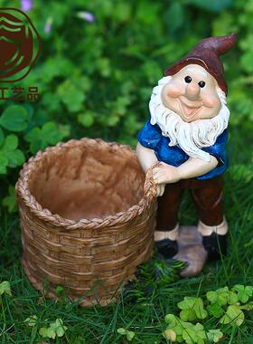 供应商17CM高花园精灵篮子小矮人摆件装饰生日礼品树脂工艺品