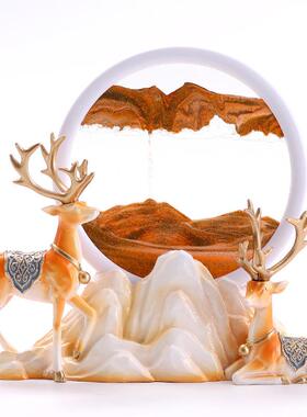 招财鹿流沙画沙漏摆件轻奢高档家居客厅酒柜电视柜办公室桌装饰品