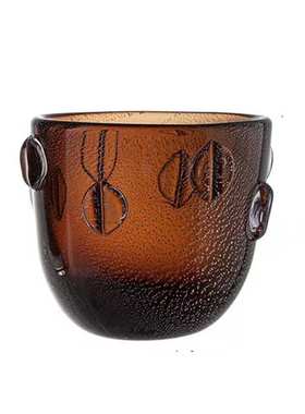 北欧新中式艺术感咖色琉璃花器样板房酒店大堂插花水培花器