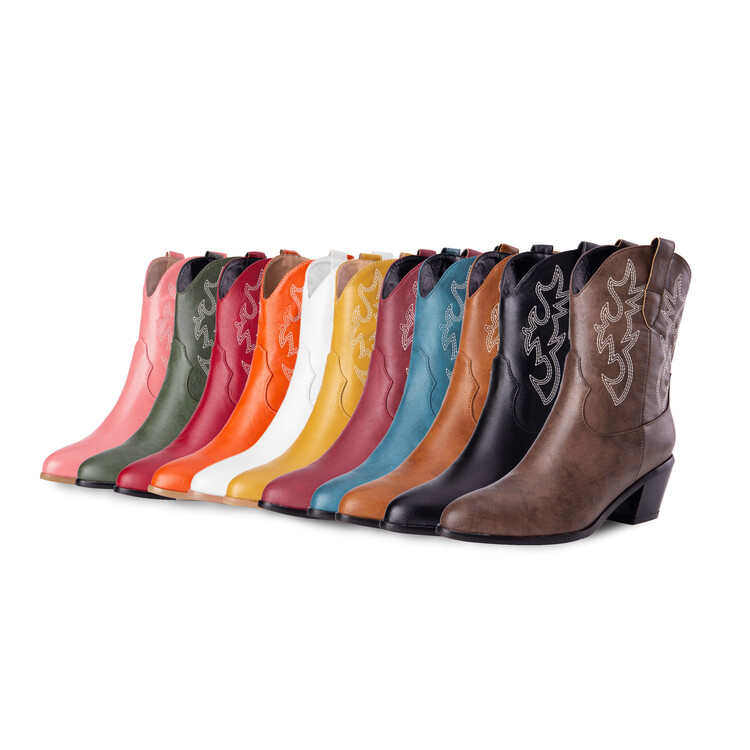 粉色女靴子民族风刺绣中跟短靴军绿色粗跟靴子大码46 47 48 49 50,淘宝优惠券,粉丝福利购,淘宝优惠卷