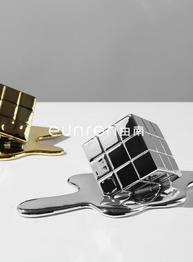 现代简约创意融化流体魔方样板房桌面电视柜摆件设计师家居装饰品