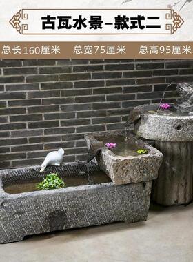老石槽鱼缸鱼池石头旧石缸养鱼户外庭院石磨青石马槽景观流水摆件