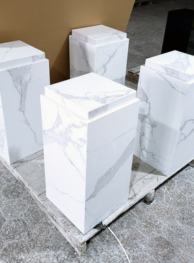 现代简约大理石雕塑台客厅落地装饰鱼肚白双层摆台工艺品摆件底座
