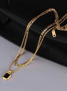 L153罗马黑方块双层叠戴欧美时尚项链女套链秋冬针织衫搭配