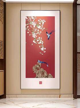 喜气盈门玄关装饰画新中式入户正对门挂画红色寓意好走廊过道壁画