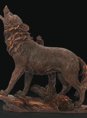 欧式树装脂摆工艺品狼件狼北方图腾家居客厅电视狼柜书房饰品