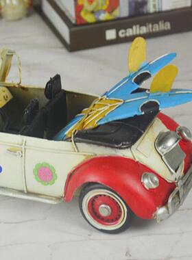 德国敞篷甲壳虫老爷车摆件复古铁皮汽车模型家居陈列摆设道具