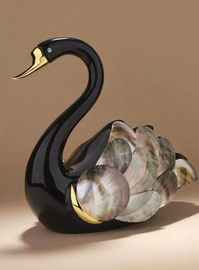 轻奢款天鹅摆件客厅电视玄关装饰简约乔迁之喜高档礼品贝壳装饰品