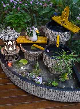 高档庭院布置户外流水摆件循环鱼水扇形鱼景池造景室落外水系观地