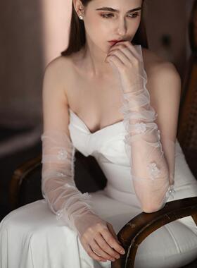 Super Fairy Lace Flower Wedding Sleeves White Long Wedding