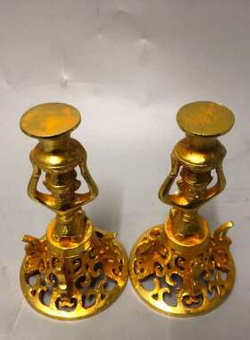 复古锌合金鎏金仿金烛台 金属工艺品 文创市集民间古玩老物件摆件
