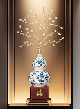 青花瓷招葫芦摆件入户玄客关装过饰品高档大气厅道乔迁新财JY-045