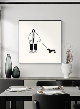 黑白吉祥猫方挂画现代极简主义沙发背景壁画抽象系列餐厅装饰画