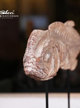 正品鱼骨骨架化标模型公室样板房石摆件书房办装饰本工艺品