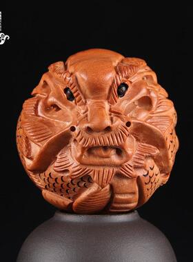 桃木健身球原木龙凤狮子球转运康复保健按摩球中老年人把玩手球