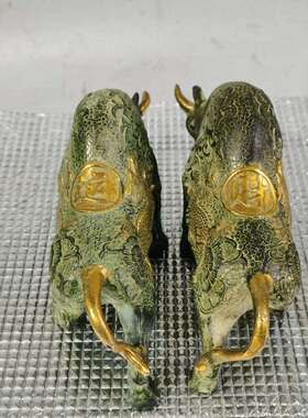 古玩铜牛收藏铜器财牛铜鎏金仿古摆件收藏办公室卧室装饰工艺品