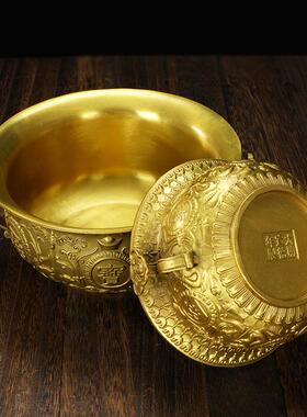 大厂新款黄铜聚宝盆摆件铜香炉家居店铺开业礼品如意铜盆