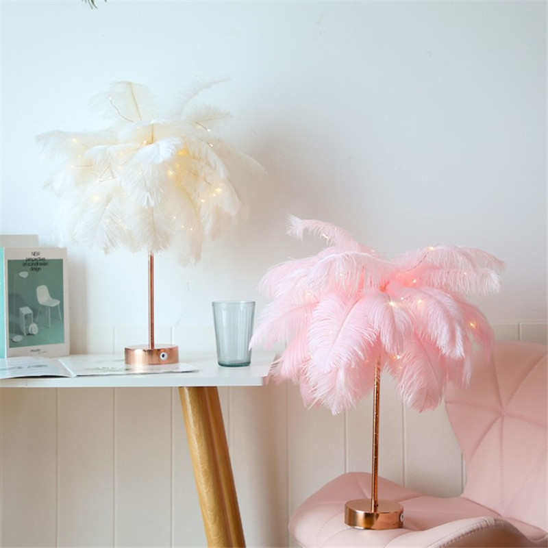 led羽毛灯八功能遥控款鸵鸟毛造型台灯铁艺电镀底座圣诞节装饰灯,淘宝优惠券,粉丝福利购,淘宝优惠卷