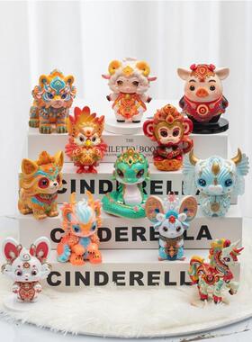 蛇年十二生肖生肖新年吉祥物儿童可爱创意桌面车装饰品全套12