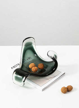 现代简奢高级感三角弯形玻璃果盆别墅客厅餐桌零食盘琉璃装饰摆件