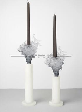 纳伽现代样板间软装客厅茶几餐桌天然云石烛台摆件装饰大理石蜡烛